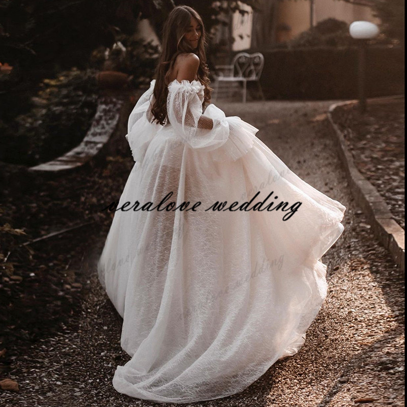 Robes de mariée Country Garden Wedding Dress Long Sleeves Soft Sequins Lace Bridal Gowns Sweep Train Bride Gowns for Women