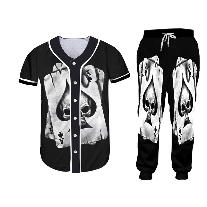 CJLM Men 2 Piece Set Black Cool Print Skull Poker 3D Vest Hombre Suit Tracksuit Jogger Punk Style Zipper Jacket Set Hoodies 5XL 201210