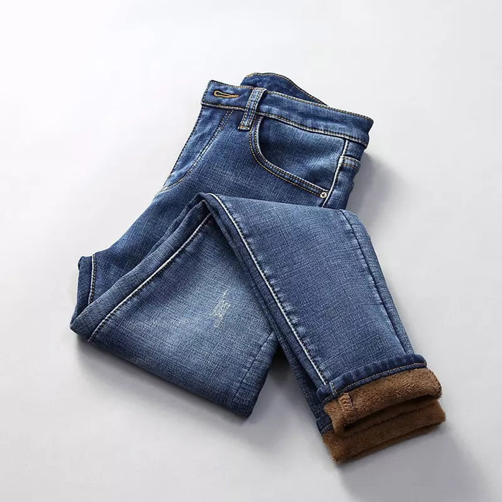 Women High Waist Warm Jeans Pants Thick Plush Lined Skinny Denim Stretchy Trousers NIN668 210222