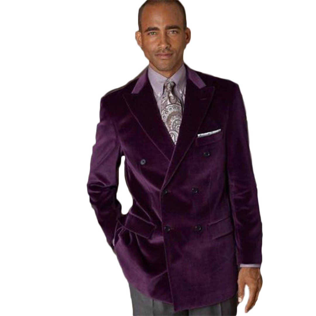 Leisure Pruple Velvet Mens Coat Suits Beach Groom Best Man Jacket Party Prom Wedding Blazer Tuxedos Custom Made One Piece