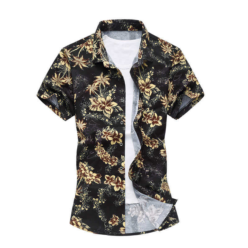 Fashion Summer Shirts Men Casual Short Sleeve Beach Flowers Hawaiian Shirts Casual Floral Shirts Big Size 4XL 5XL 6XL 210528