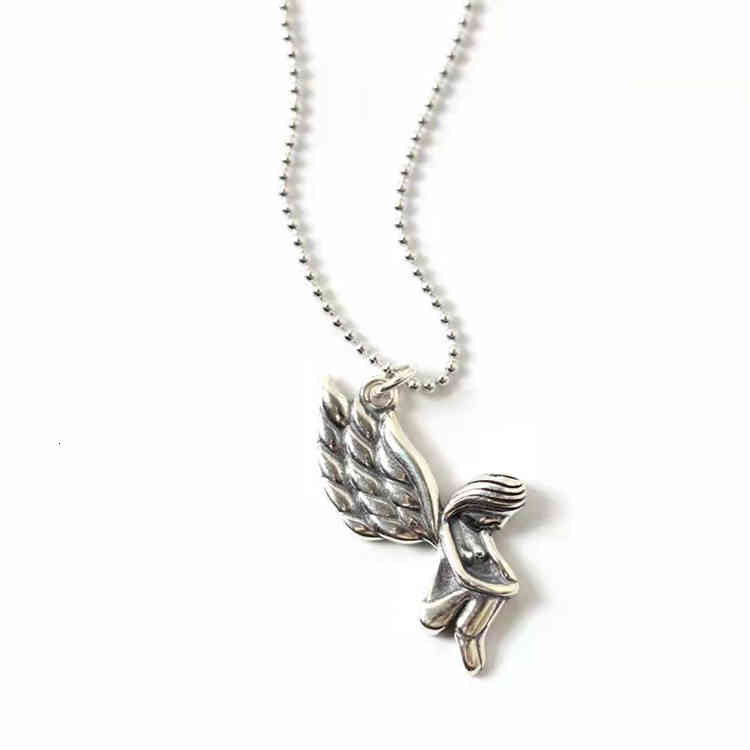 S925 Silver Personalized Carved Trendy Angel Men's and Women's Sweater Chain Pendant Used Thai Versatile