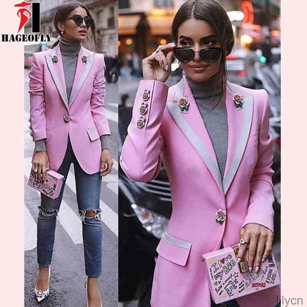 HAGEOFLY High Quality Fashion Designer Blazer Women Long Sleeve Floral Lining Rose Buttons Pink Blazers Outer Jacket Female, As photo
HAGEOFLY High Quality Fashion Designer Blazer Women Long Sleeve Floral Lining Rose Buttons Pink Blazers Outer Jacket Female, As photo