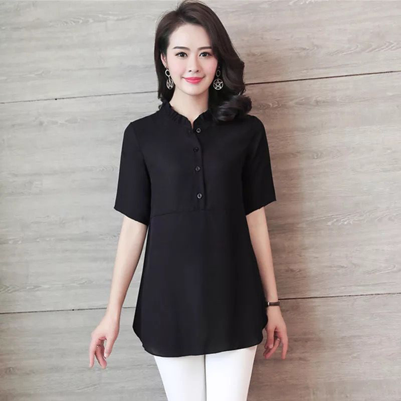 Women Spring Summer Style Blouses Shirts Lady Casual Stand Collar Short Sleeve Polka Dot Printed blusas Tops DF3733 210225