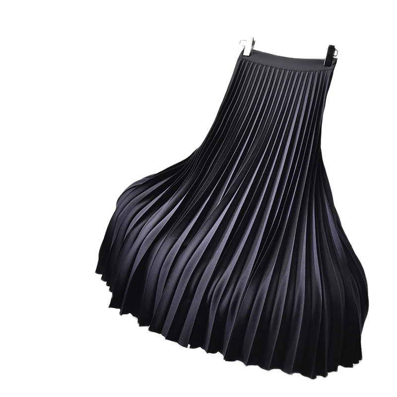 Spring Women Maxi Pleated Skirt A Line Long Skirt Chiffon Liner Zipper & Elastic Waist Casual Party Vintage Midi Skirts 210309