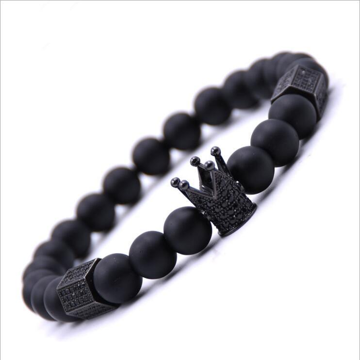 Crown micro inlaid Zircon Bracelet 3 * 6 row hexagonal copper inlaid Zircon Bracelet volcanic stone frosted Bracelet