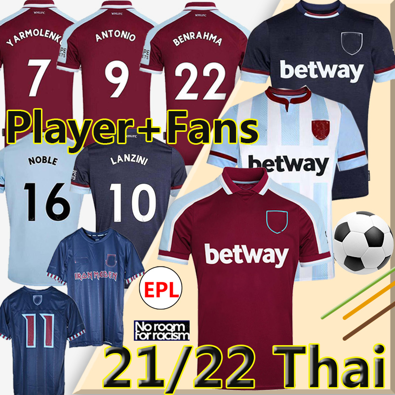 21/22 West Soccer Jerseys Ham 2021 2022 United Iron Maiden X Lingard YARMOLENKO LANZINI NOBLE BOWEN ANTONIO Football Shirt FORNALS RICE Men+Kids Kit SOUCEK BENRAHMA
21/22 West Soccer Jerseys Ham 2021 2022 United Iron Maiden X Lingard YARMOLENKO LANZINI NOBLE BOWEN ANTONIO Football Shirt FORNALS RICE Men+Kids Kit SOUCEK BENRAHMA