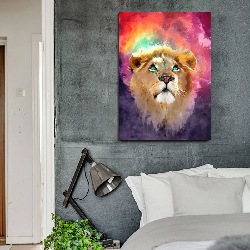 Multicolored Lion Face Modern Canvas Painting Animal Pictures Living-Room-Decor Wall Art Posters Abstract Prints