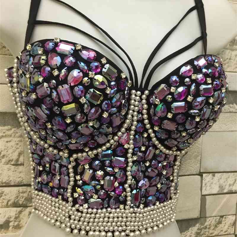 P4 Women Colorful Diamond Tank Tops Unique Camisole Crop Bustier Bra Tube Top Party Nightclub Performance S-XL 210527