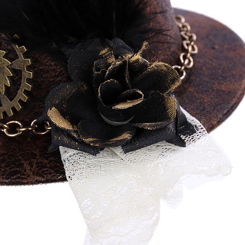 Other Event & Party Supplies Halloween Gothic Mini Top Hat Steampunk Gears Chain Feather Cosplay Hair Clip N58F