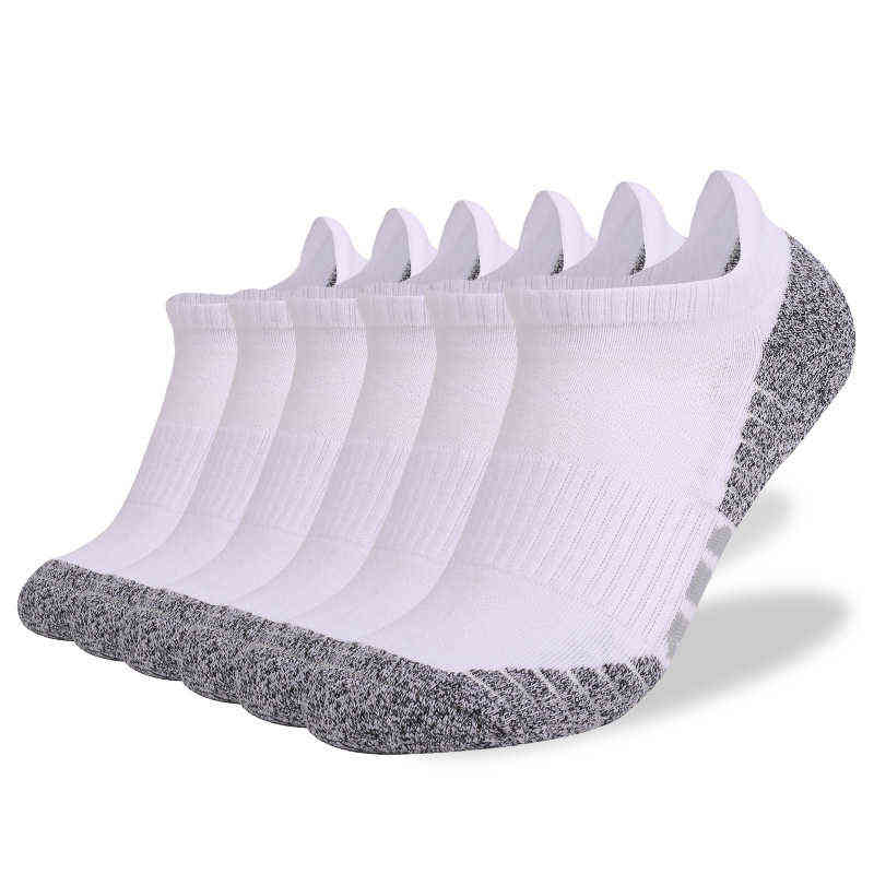 6 Pairs Mens Cushion Ankle Socks Gray White Black Color Low Cut Comfort Breathable Casual Cotton Running Sport Women Socks H1208