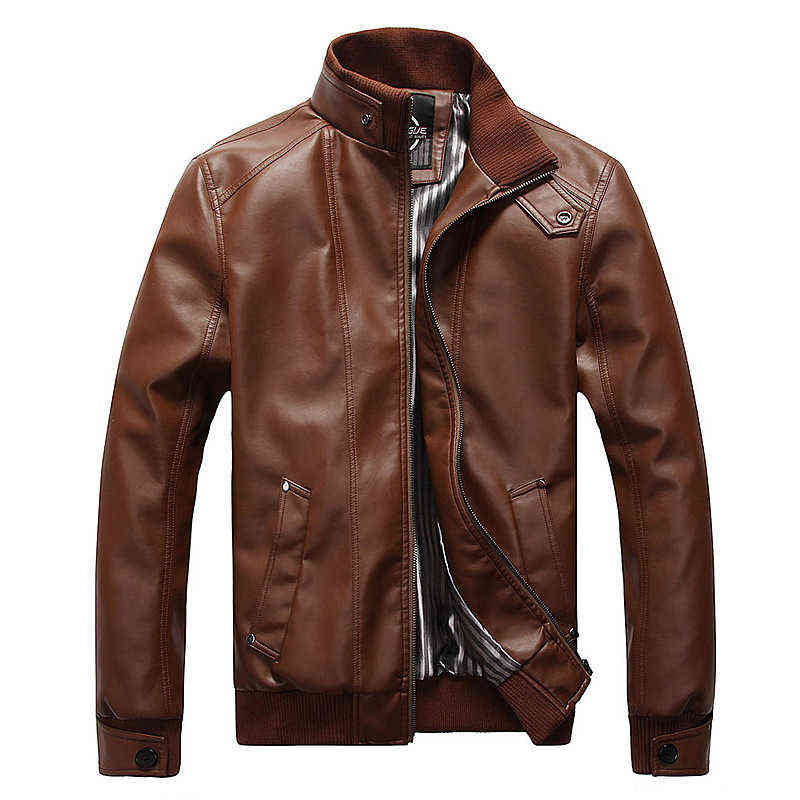 Fashion Motorcycle Leather Jackets Men Leather Coat Casual Slim Coats With Zipper Man Outerwear Stand Collar Jackets Jaqueta 211111