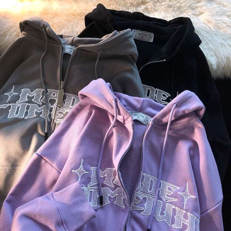 Letters Print Sweatshirt Y2k Zip-up Hoodie Hip Hop Streetwear Kawaii Harajuku Grunge E-girl Outwear Pink Tops Hoodies Women 220311
