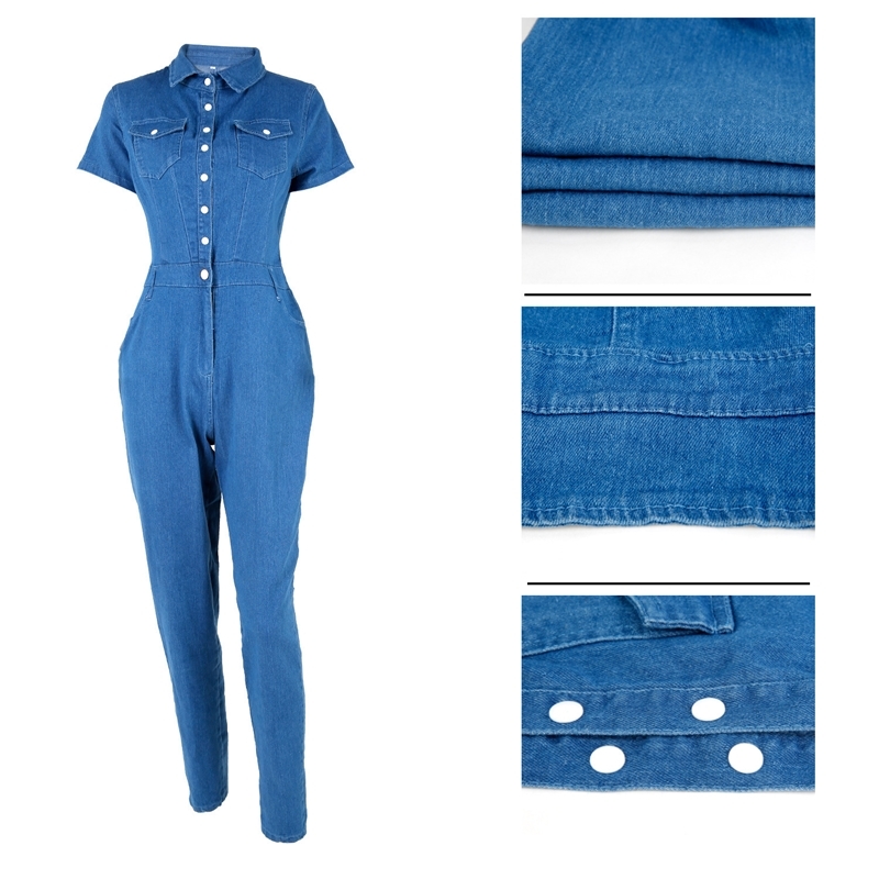 one piece jumpsuits for women plus size Fashion Elegant Style Bodycon rompers Short Sleeve overalls Denim Jumpsuit T200509
