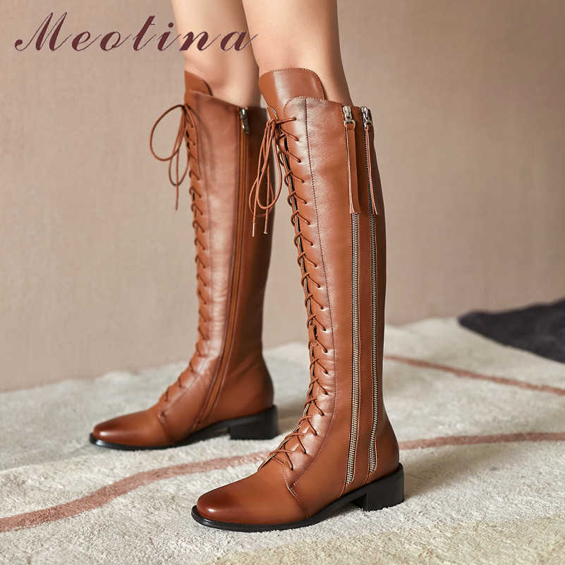 Meotina Women Knee High Boots Shoes Genuine Leather Mid Heel Ladies Boots Zipper Cross Tied Thick Heels Long Boots Winter Brown 210608, Black
Meotina Women Knee High Boots Shoes Genuine Leather Mid Heel Ladies Boots Zipper Cross Tied Thick Heels Long Boots Winter Brown 210608, Black