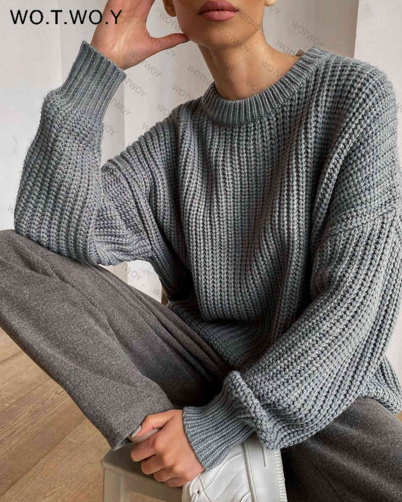 WOTWOY Autumn Winter Thickening Oversized Sweater Women Long Sleeve Casual Loose Pullovers Female Cashmere Solid Knitted Tops Y1110, 21091-khaki
WOTWOY Autumn Winter Thickening Oversized Sweater Women Long Sleeve Casual Loose Pullovers Female Cashmere Solid Knitted Tops Y1110, 21091-khaki