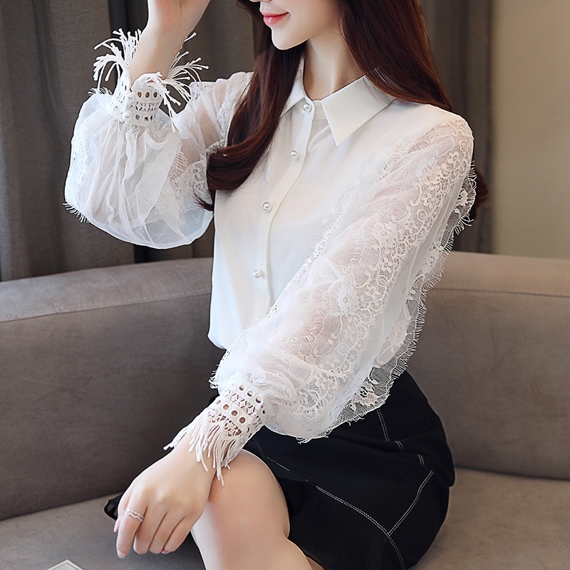 Fashion Women tops and Blouses Long Sleeve Shirt Women Chiffon Blouse Shirt Solid White OL Blouse top female Blusas 1145 40 210225
