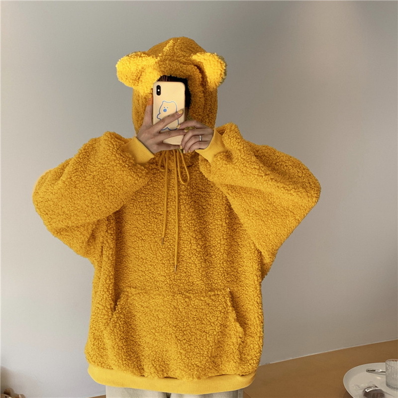 QRWR Women Hoodie Korean Style Winter Casual Cute Kawaii Warm Sweatshirt Loose Female Pocket Oversized Hoodies for Girls 201212