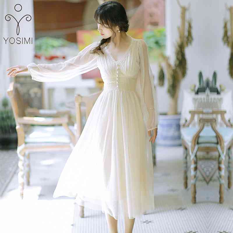 YOSIMI Summer Vintage Beige Mesh and Lace Long Women Dress Full Sleeve V-neck Evening Party Dresses Mid-Calf 210604
YOSIMI Summer Vintage Beige Mesh and Lace Long Women Dress Full Sleeve V-neck Evening Party Dresses Mid-Calf 210604
