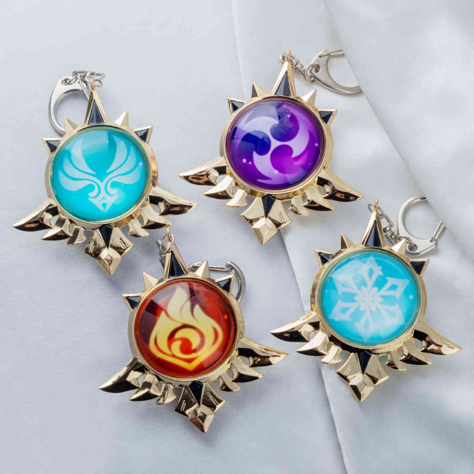 Genshin Impact Eyes Of God Metal KeyChains Trinket Mondstadt Liyue Harbor Anime Accessories Bag Pendant Key Chains High Quality H1126