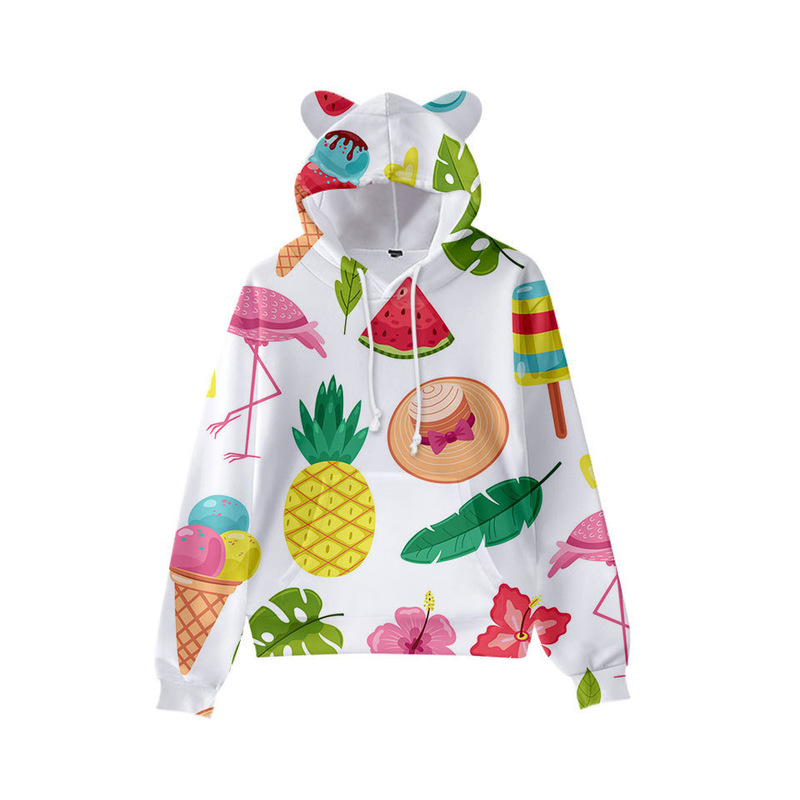 Fruit print cute boy girl clothes hooded 3D printed hooded sweater tops autumn early winter ears hooded pullover, Black
Fruit print cute boy girl clothes hooded 3D printed hooded sweater tops autumn early winter ears hooded pullover, Black