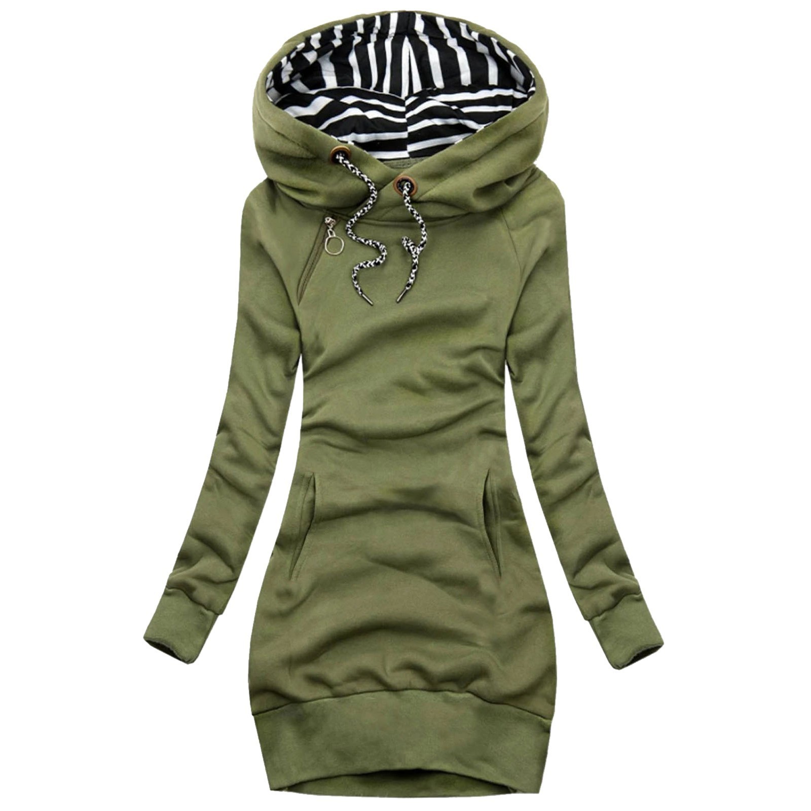 Stripe Turtleneck Oversize Hoodie Women Fashion Solid Sweatshirt Pocket Hooded Long Sleeve Winter Clothes Tops Sudaderas Mujer 201113
