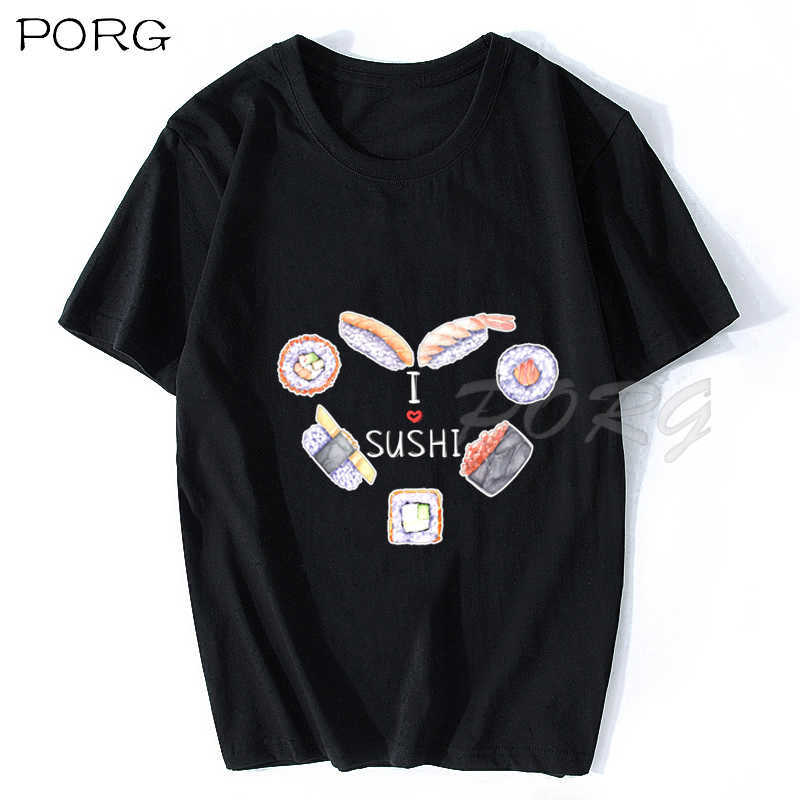 Kawaii Sushi Japanese Style Men/women Tshirt Print Harajuku Cartoon Printed T-shirt Streetwear 100% Cotton Oversized T Shirt 210629