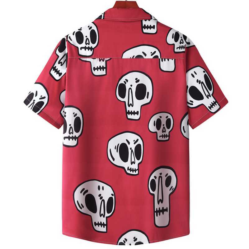 Summer Hawaiian Short Sleeve Shirts Funny Skull Full Printed Hip Hop Streetwear Harajuku Korean Fashion Vintage Oversized 210721
