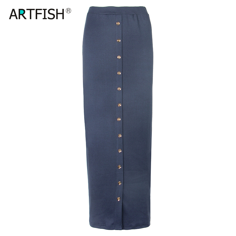 Bodycon Plus Size Autumn Women High Waist Skirts Button Maxi Long Skirt Femme Sexy Pencil Bodycon Skirts Solid Black GV799 210306