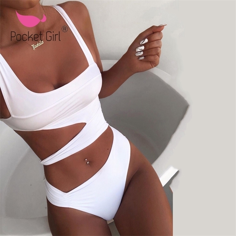 White Swimsuit Sexy Trikini Swimwear Women Cut Out Monokini Push Up Bathsuit Bandage Bathing Suit Maillot De Bain 210625