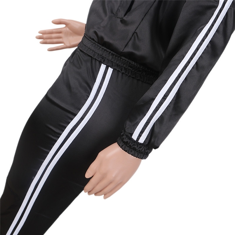 Satin Two Piece Set Tracksuit For Women Elegant striped Top And Pants Set Spring Womens Casual Sweat Suits Outfits clothing T200706