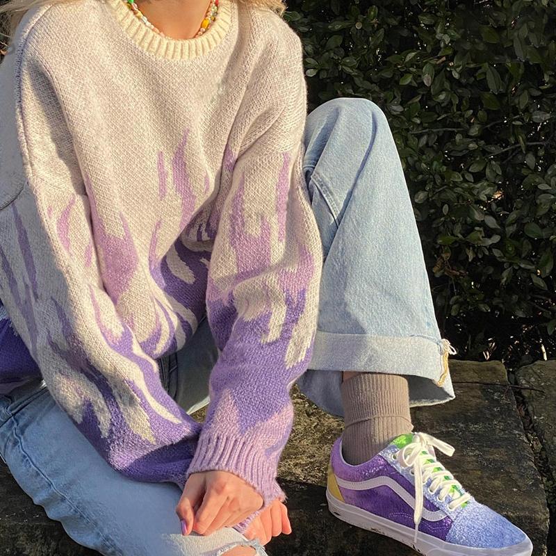 Women' Sweaters Hip-hop Streetwear Knitted Autumn Casual Loose Y2k Aesthetic Flame Print Sweater Vintage Grunge Punk E-girl Sweet Top, Sky blue
Women' Sweaters Hip-hop Streetwear Knitted Autumn Casual Loose Y2k Aesthetic Flame Print Sweater Vintage Grunge Punk E-girl Sweet Top, Sky blue