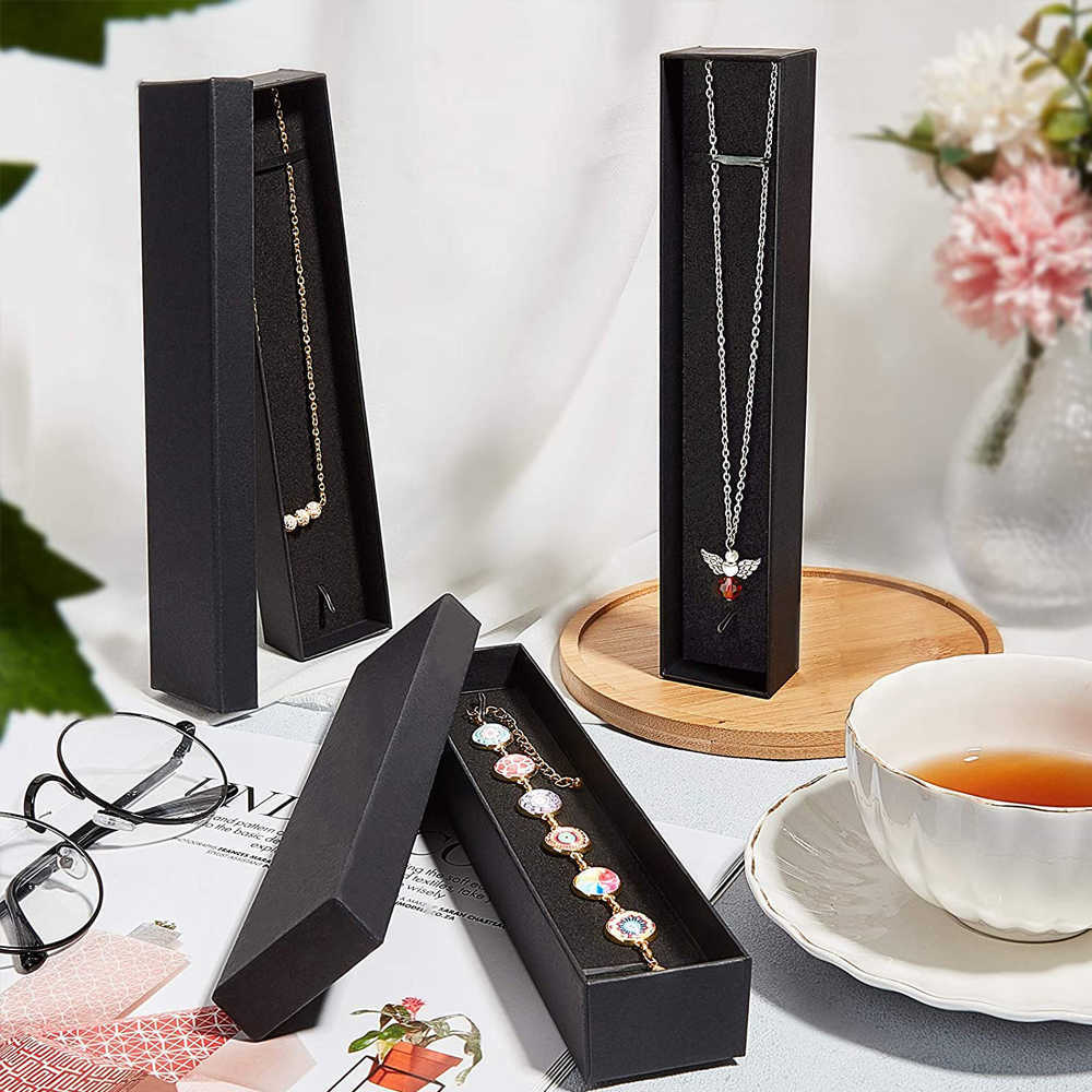 12 pcs 21x4x2cm Rectangle Cardboard Jewelry Set Box for Ring Necklace gift boxes for jewellery packaging with Sponge inside F70 216172024