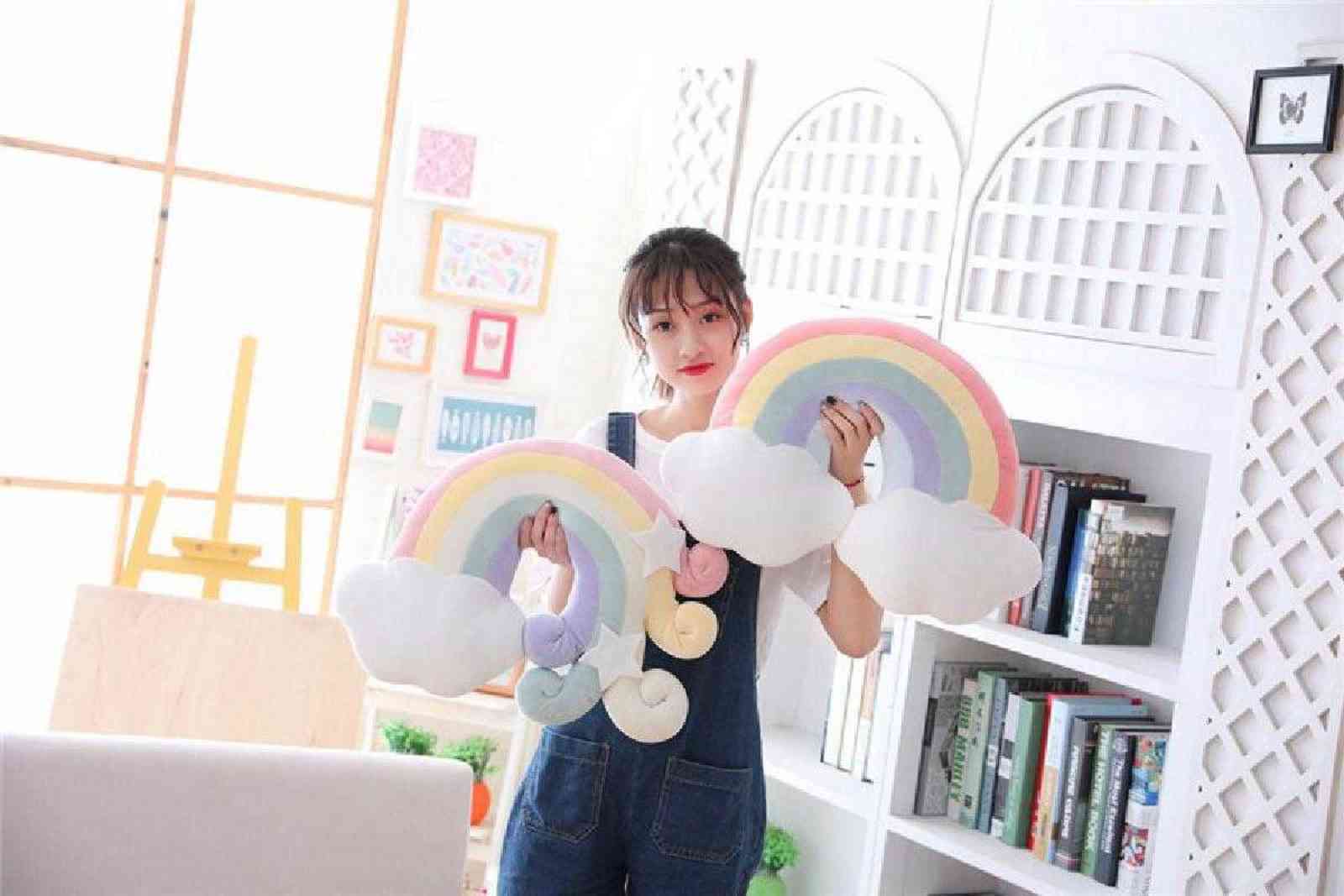 Nordic lovely cartoon girl heart rainbow pillow sofa cushion crib children's room decoration sofa cushion decoration 211110