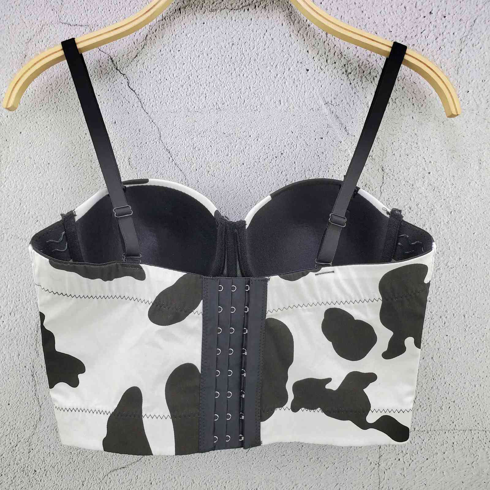Spring and Summer Fashion Cow Print Camisole Cute Gathered Slim Stretch Women Sleeveless Short Bustier Corest Crop Tops S217 210527
