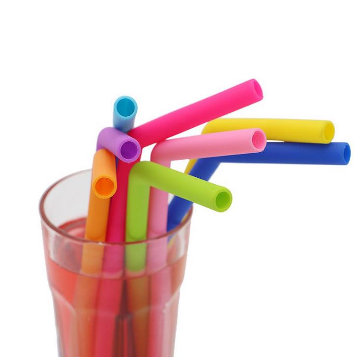 Colorful Food Grade Flexible Silicone Straws Straight Bent Curved Straw Drinking Reusable Bar Tools Beverage GGA5101 Free shipping
