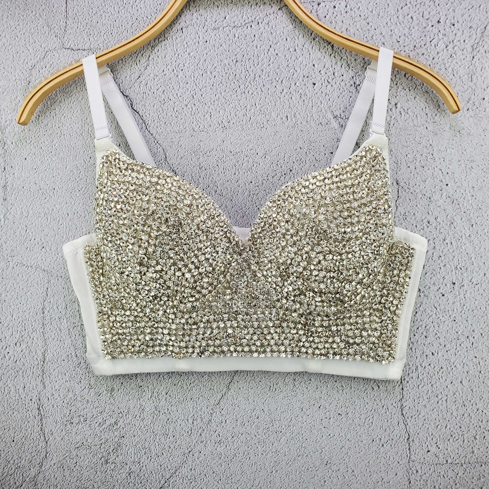 Rhinestone Bead Bustier Corset Pearls Diamond Push Up Night Club Bralette Women's New Fashion Bra Cropped Top Plus Size 210308