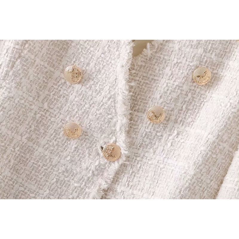 Women elegant white coat double breasted V neck buttons jacket office wear female casual outwear top blusas T200212