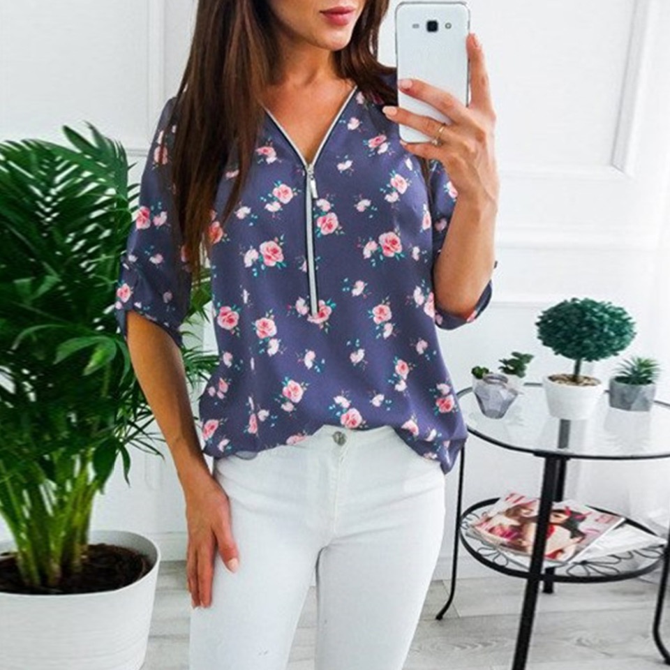 FLEUR WOOD Women Tshirts Summer Autumn Shirt Casual Zipper Slim TShirt Women Printed Top Tee Summer Female T-shirt Women Clothes 210306