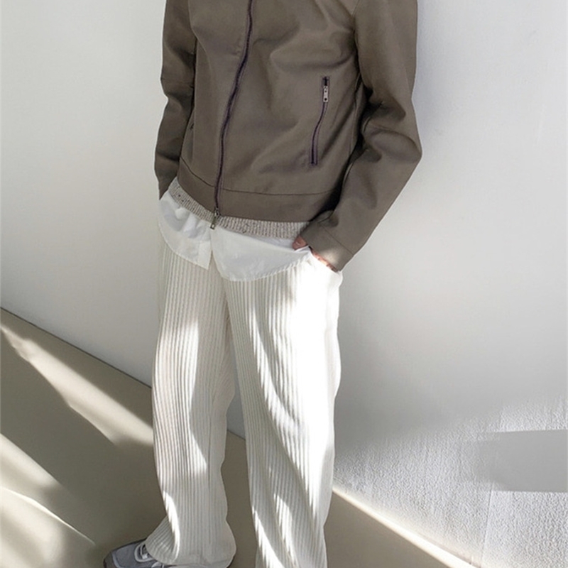 White Solid Color Pants Men Loose Corduroy Elastic Waist Casual Plus Size Trousers Male Streetwear Fashion 210715