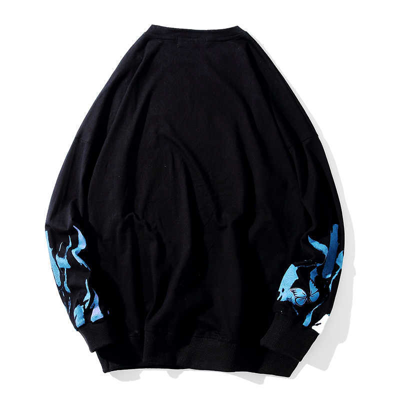 Butterfly Fire Flame Print sweatshrit men Streetwear Hip Hop Casual long Sleeve pullover Men Harajuku Hipster Fashion Tops 210924