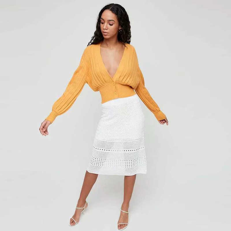 DGLUKE Fashion Knitted Cropped Cardigan Sweater V-Neck Long Sleeve Buttons Jumper Knitwear Spring Autumn Short Jacket Green 210812