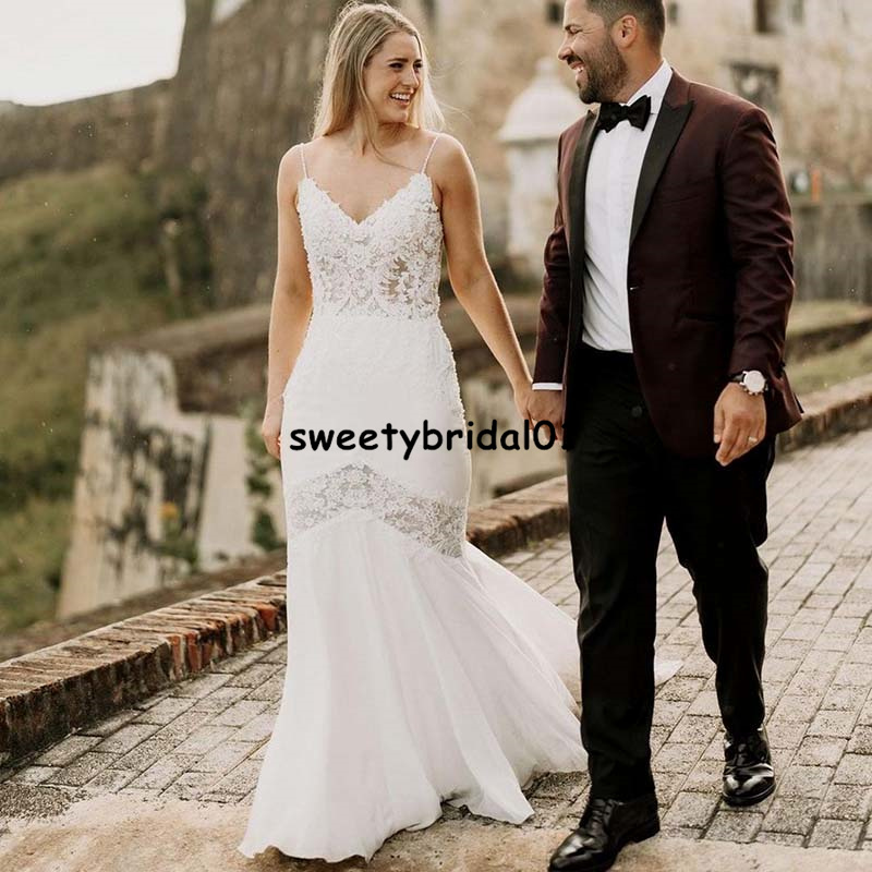 Plus Size Mermaid Wedding Dresses Spaghetti Straps Lace Beaded African Garden Beach Wedding Gown Robe de Marrage, Hunter
Plus Size Mermaid Wedding Dresses Spaghetti Straps Lace Beaded African Garden Beach Wedding Gown Robe de Marrage, Hunter