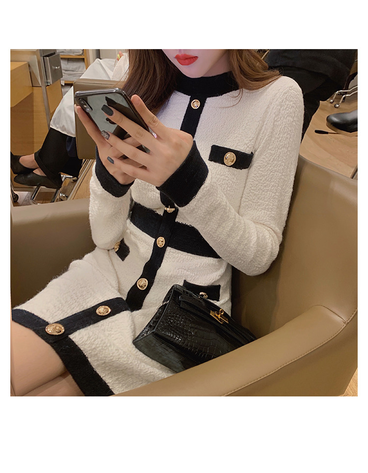 Fashion Summer Dress Women Elegant Vintage Hit color patchwork Dresses Ladies Runway knitting Dress 210303