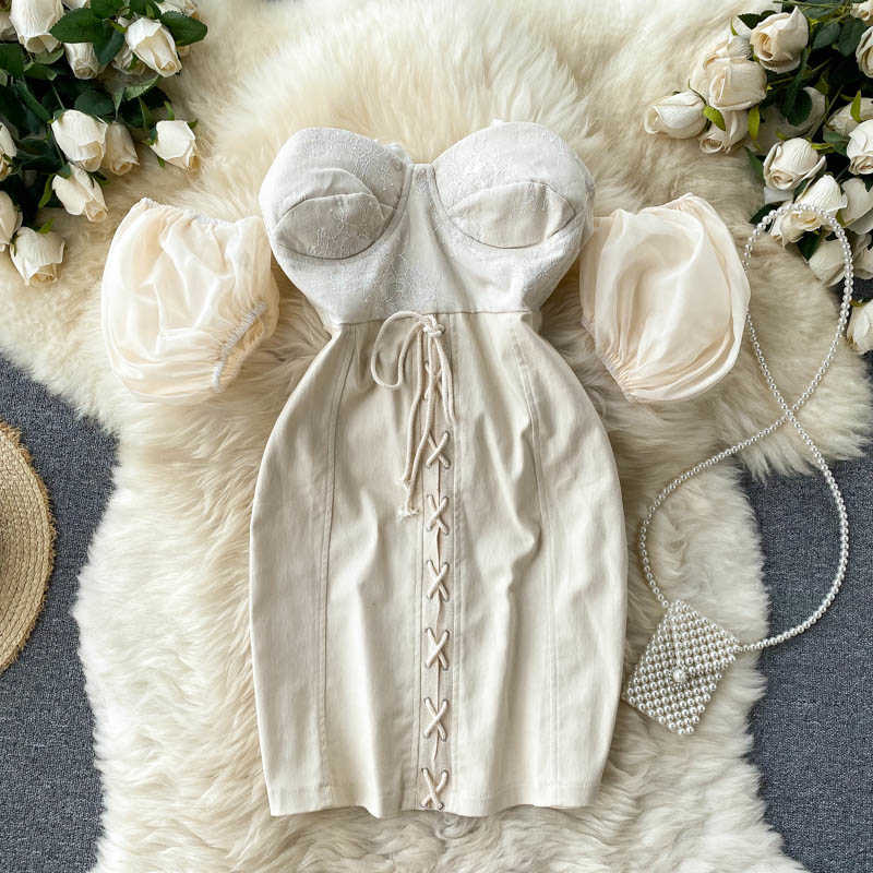 Sexy Strapless Bodycon Mini Dress Women Summer Beige Drawstring Off Shoulder Puff Sleeve High Waist Party Vestidos Female 2021 Y0603, Apricot
Sexy Strapless Bodycon Mini Dress Women Summer Beige Drawstring Off Shoulder Puff Sleeve High Waist Party Vestidos Female 2021 Y0603, Apricot