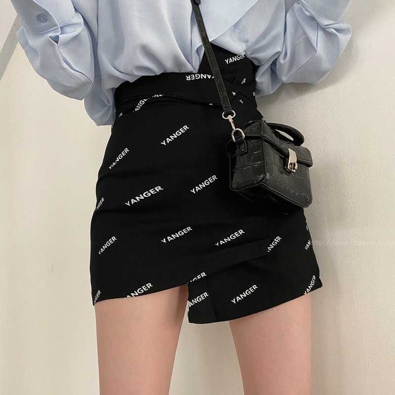 Vintage Irregular High Waist Letters Printed Woman Skirt Causal A-line Mini Skirts Summner Faldas Mujer 6H030 210603