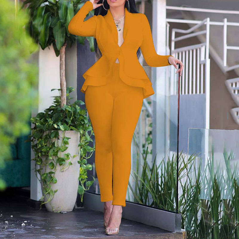 Autumn Blazer Set Women Ladies Blazer Ruffle Women Suits Elegant Women's Suit jacket coat Sets Winter Office Lady Pant Suits For