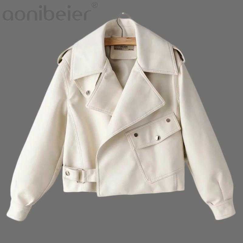 Women Faux Leather Jacket Pu Motorcycle Biker Red Short Coat Turndown Collar Loose Streetwear Black Punk Outerwear 210604, White
Women Faux Leather Jacket Pu Motorcycle Biker Red Short Coat Turndown Collar Loose Streetwear Black Punk Outerwear 210604, White