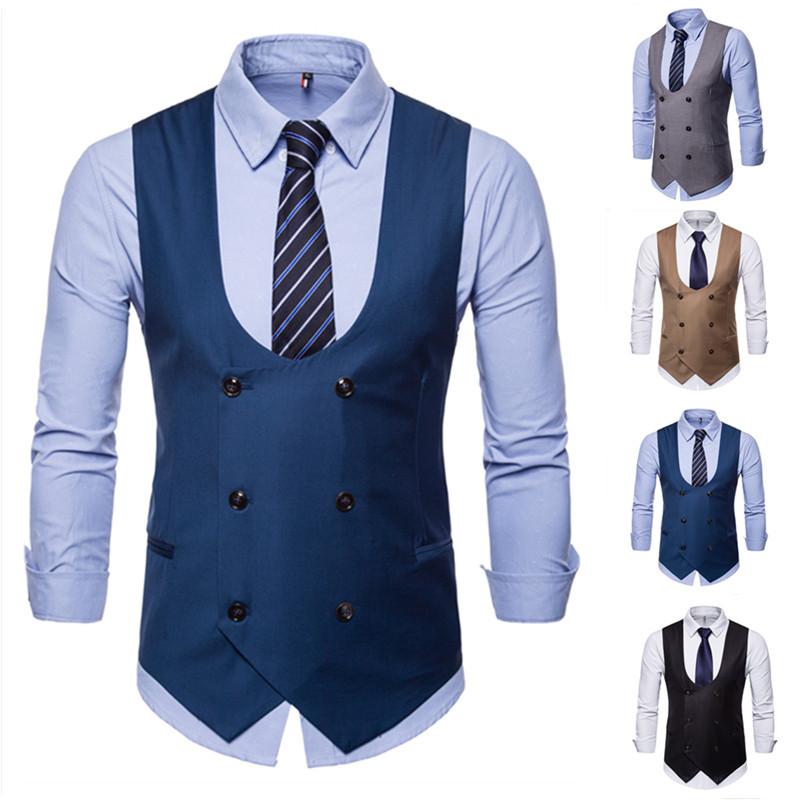 Men's Vests Suit Vest Blue U-Vormige Kraag Effen Kleur Mannen Business Casual Double-Breasted For Wedding Groomsmen Waistcoat
Men's Vests Suit Vest Blue U-Vormige Kraag Effen Kleur Mannen Business Casual Double-Breasted For Wedding Groomsmen Waistcoat