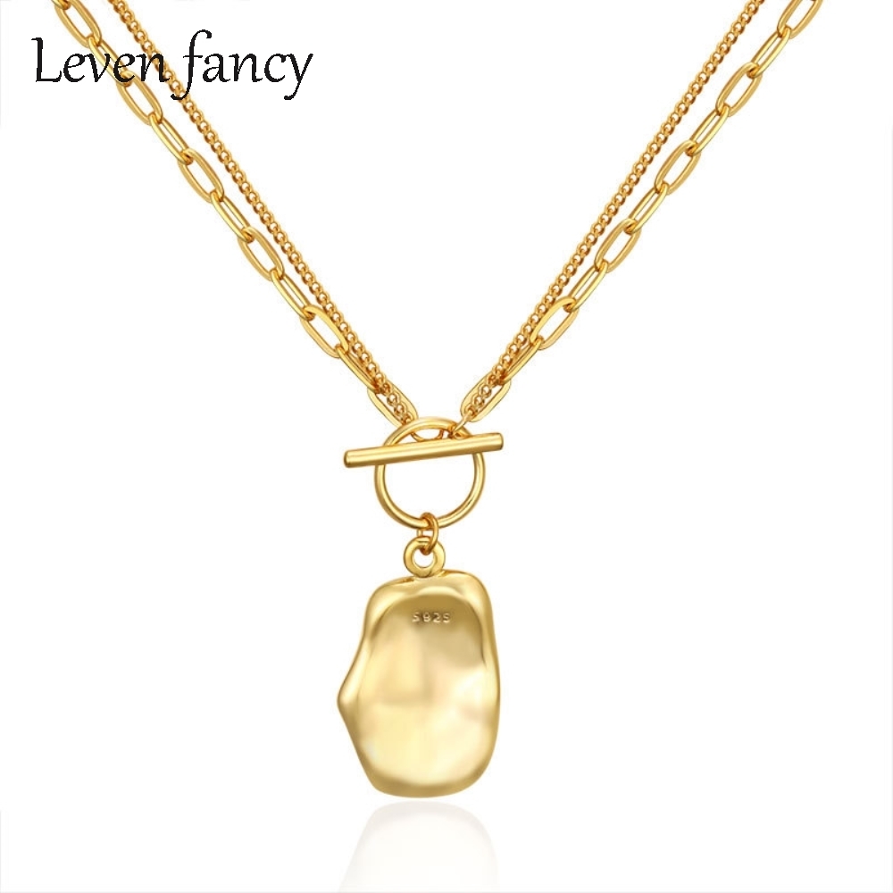 Real S925 Sterling Women Design Irregular Pendant Neckalce Double Layered Chain 18K Gold OT Buckle Necklaces 925 Silver
Real S925 Sterling Women Design Irregular Pendant Neckalce Double Layered Chain 18K Gold OT Buckle Necklaces 925 Silver